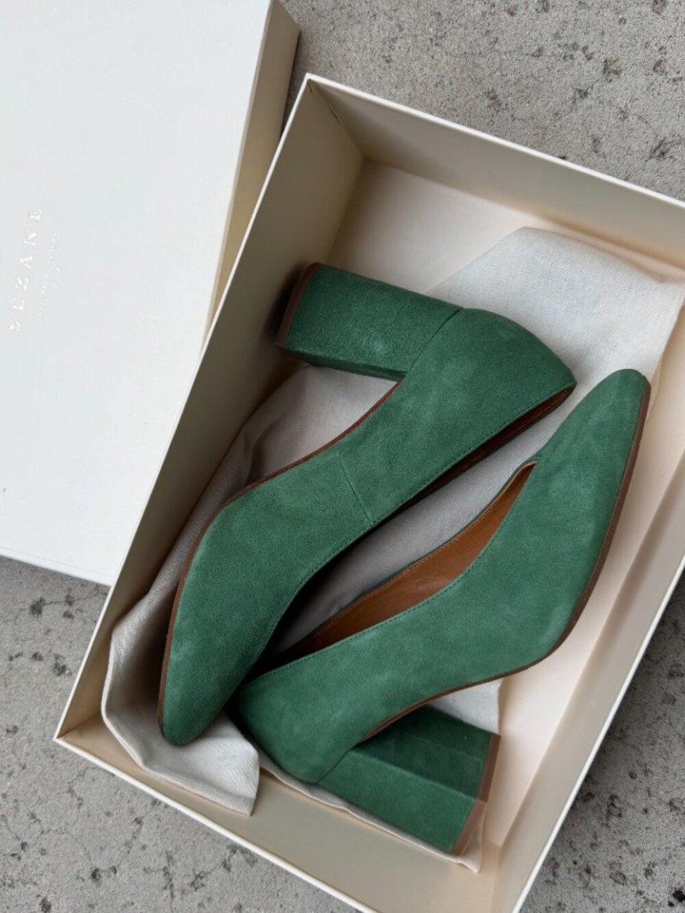 Sézane Rue Saint-Fiacre Green Suede Block Heel Pumps EU 38 / US 7 - Picture 5 of 8